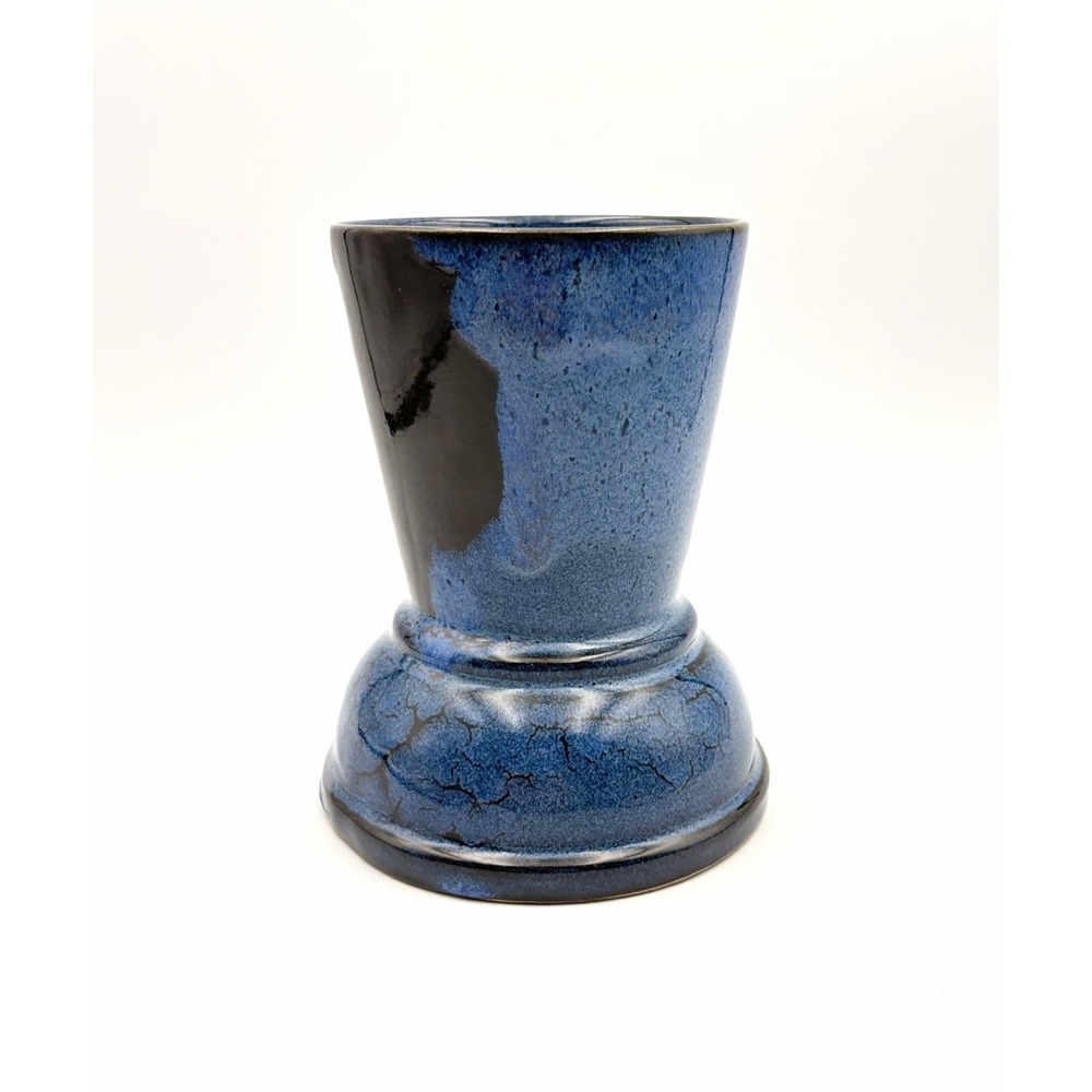 Waxman Ceramics Hourglass Vase Signed Blue Cobalt Glaze Lawrence Kansas Pottery